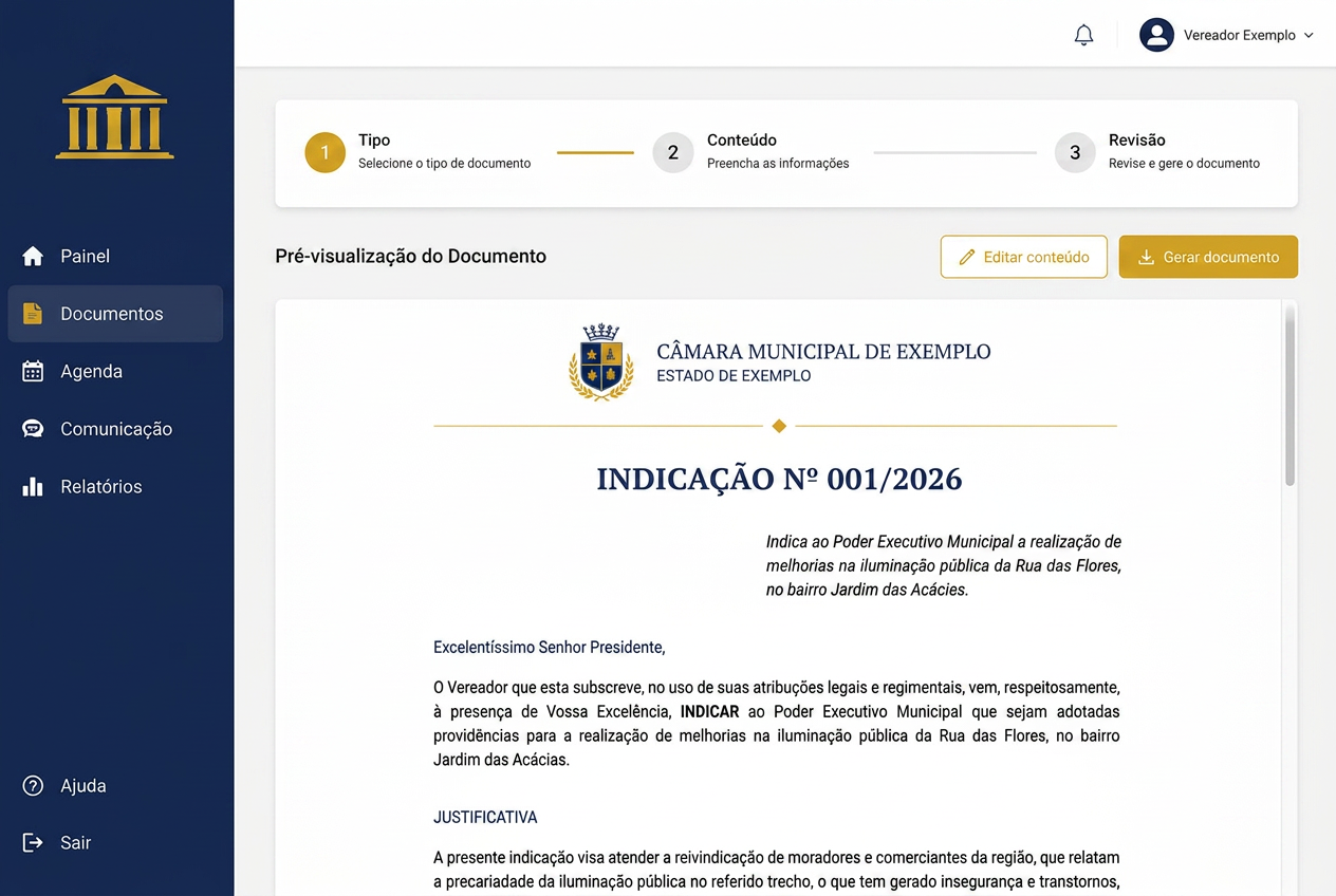 Gerador de documentos do ALIADO exibindo uma indicação formatada